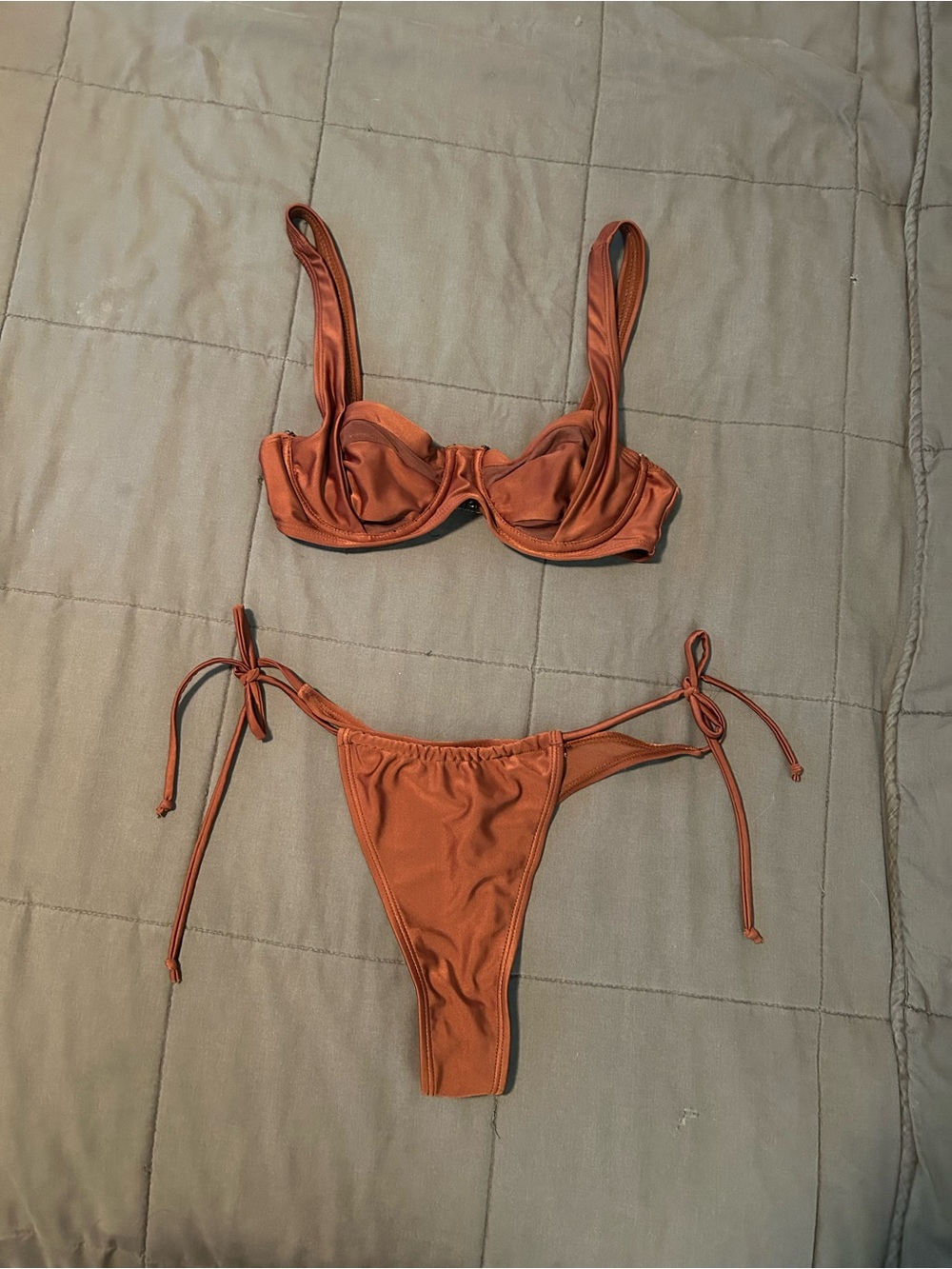 PrettyLittleThing Brown Tie-Side Underwire Bikini